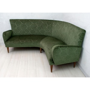 Mid-Century Modern Italian Damask Velvet Corner Sofa, 1950s
