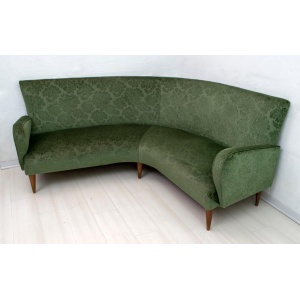Mid-Century Modern Italian Damask Velvet Corner Sofa, 1950s
