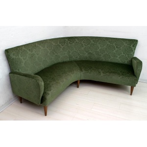 Mid-Century Modern Italian Damask Velvet Corner Sofa, 1950s