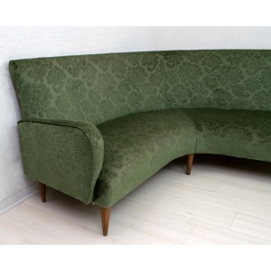 Mid-Century Modern Italian Damask Velvet Corner Sofa, 1950s