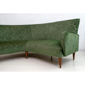 Mid-Century Modern Italian Damask Velvet Corner Sofa, 1950s