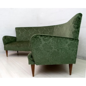Mid-Century Modern Italian Damask Velvet Corner Sofa, 1950s