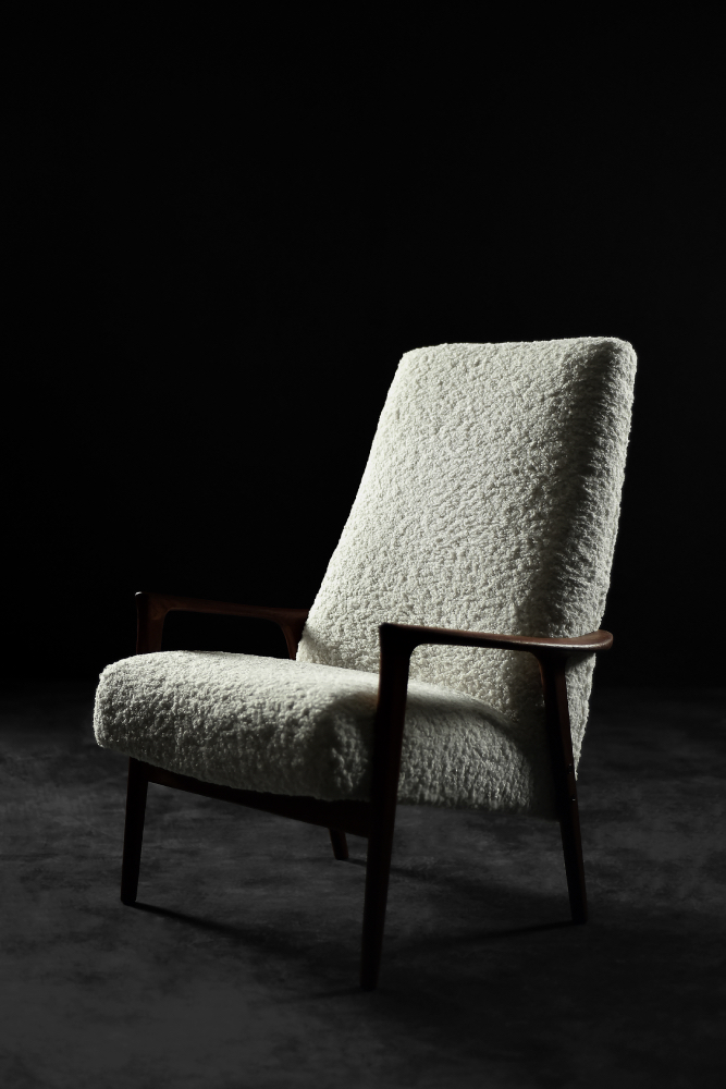 Vintage Mid-Century Scandinavian Modern White High Teak Armchair from Bröderna Anderssons, 1960s