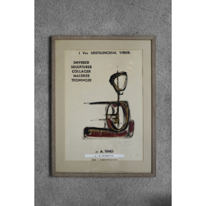Original Poster from the Exhibition of Aurelio Teno, Denmark, 1965, Framed