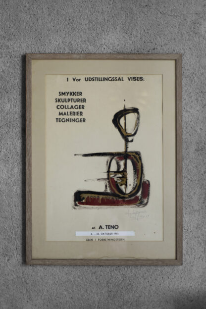 Original Poster from the Exhibition of Aurelio Teno, Denmark, 1965, Framed