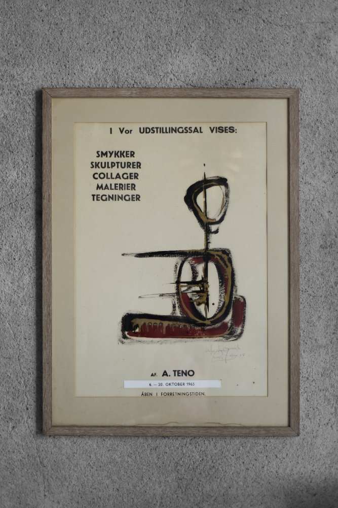 Original Poster from the Exhibition of Aurelio Teno, Denmark, 1965, Framed