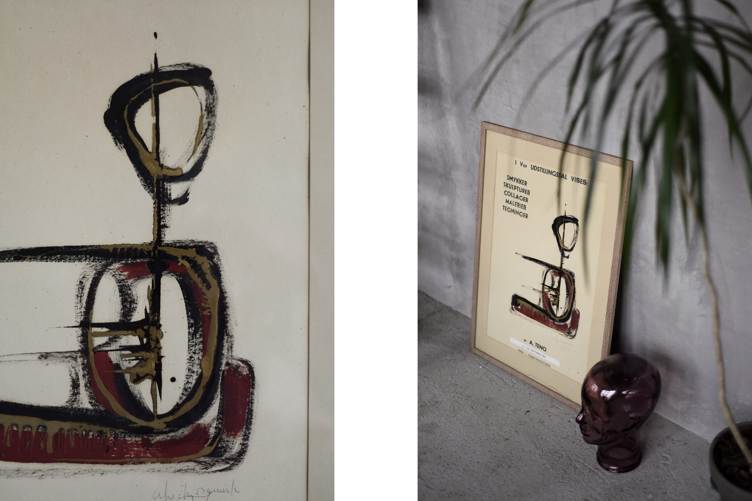 Original Poster from the Exhibition of Aurelio Teno, Denmark, 1965, Framed
