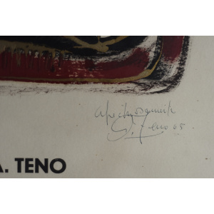 Original Poster from the Exhibition of Aurelio Teno, Denmark, 1965, Framed
