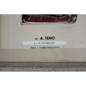 Original Poster from the Exhibition of Aurelio Teno, Denmark, 1965, Framed