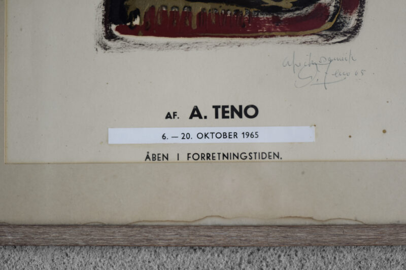 Original Poster from the Exhibition of Aurelio Teno, Denmark, 1965, Framed