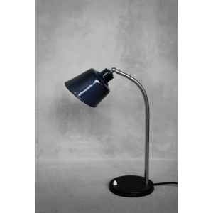 Vintage Classic Industrial Metal Polish Desk Lamp with Enamel Blue Shade, 1950s