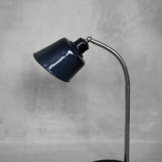 Vintage Classic Industrial Metal Polish Desk Lamp with Enamel Blue Shade, 1950s