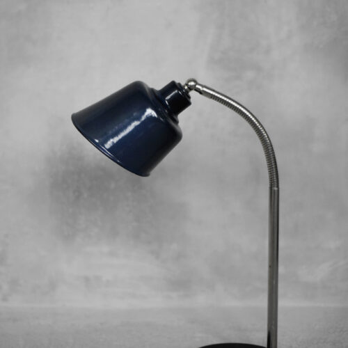 Vintage Classic Industrial Metal Polish Desk Lamp with Enamel Blue Shade, 1950s