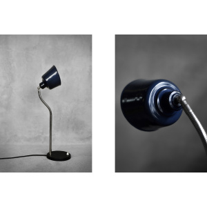 Vintage Classic Industrial Metal Polish Desk Lamp with Enamel Blue Shade, 1950s