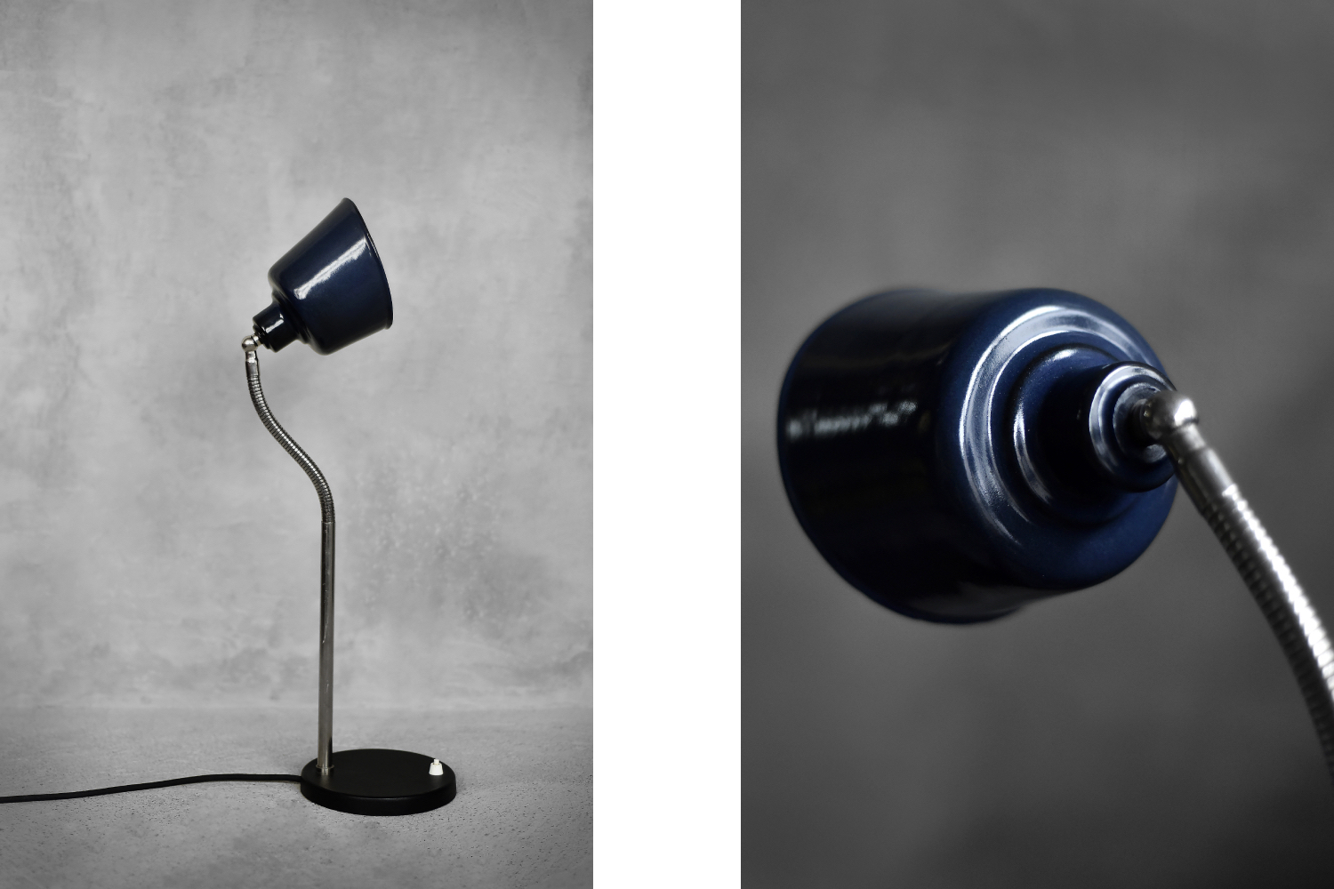 Vintage Classic Industrial Metal Polish Desk Lamp with Enamel Blue Shade, 1950s