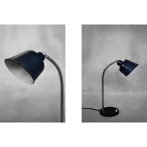 Vintage Classic Industrial Metal Polish Desk Lamp with Enamel Blue Shade, 1950s