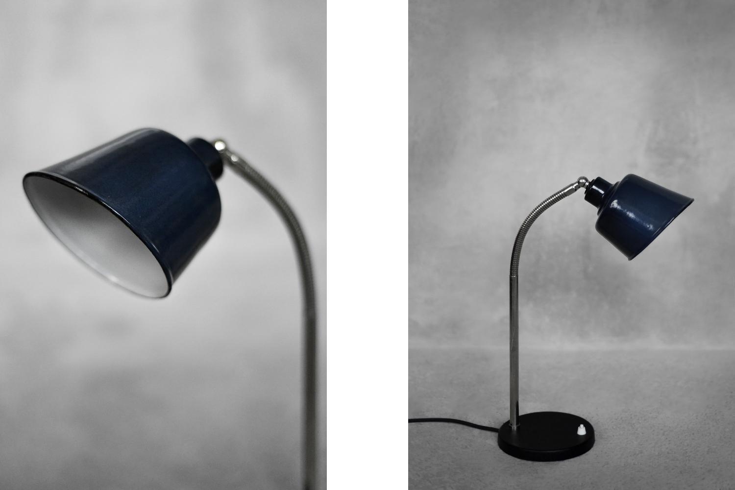 Vintage Classic Industrial Metal Polish Desk Lamp with Enamel Blue Shade, 1950s