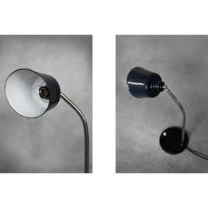 Vintage Classic Industrial Metal Polish Desk Lamp with Enamel Blue Shade, 1950s