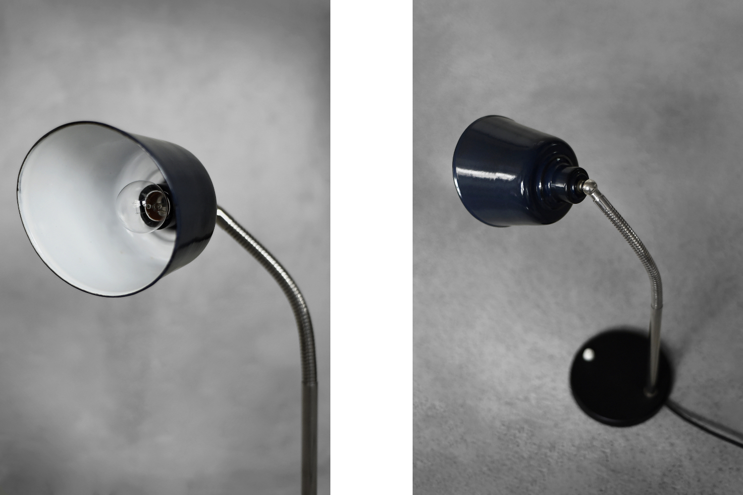 Vintage Classic Industrial Metal Polish Desk Lamp with Enamel Blue Shade, 1950s