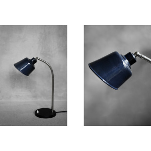 Vintage Classic Industrial Metal Polish Desk Lamp with Enamel Blue Shade, 1950s