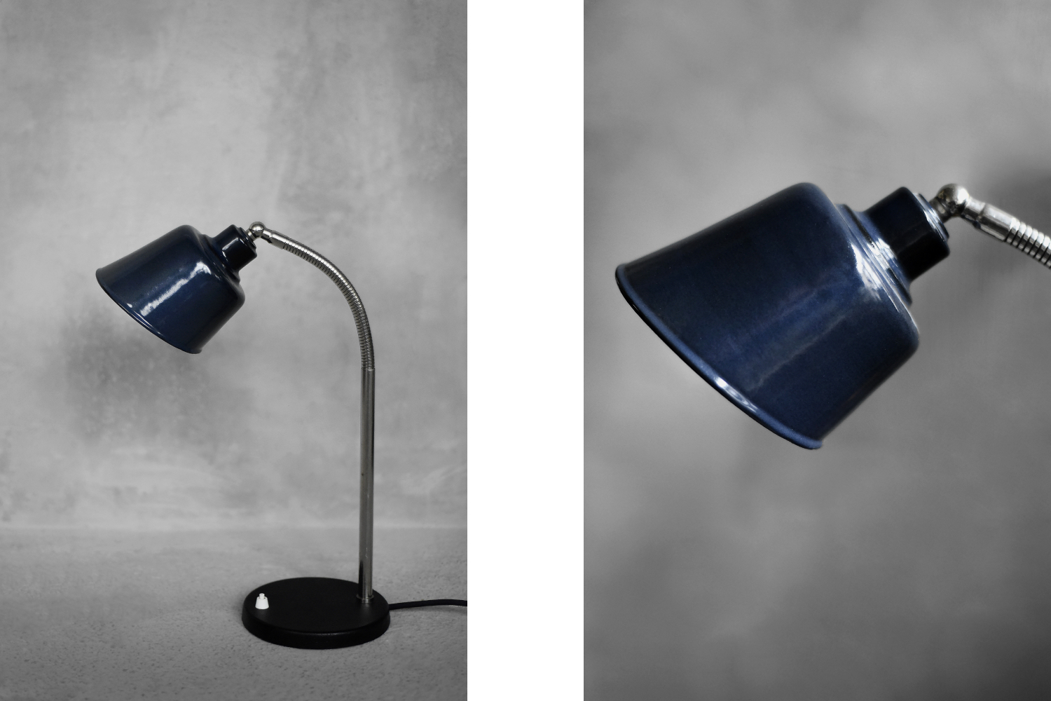 Vintage Classic Industrial Metal Polish Desk Lamp with Enamel Blue Shade, 1950s