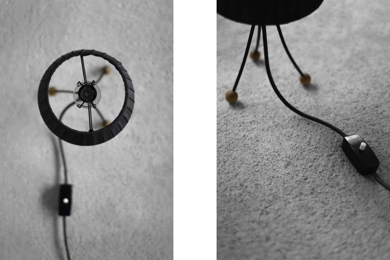 Mid-Century Polish Modern Small Table Lamp with Black Lampshade, 1960s