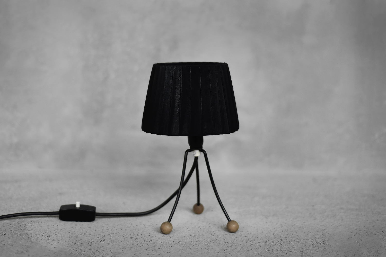 Mid-Century Polish Modern Small Table Lamp with Black Lampshade, 1960s