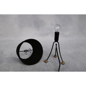 Mid-Century Polish Modern Small Table Lamp with Black Lampshade, 1960s
