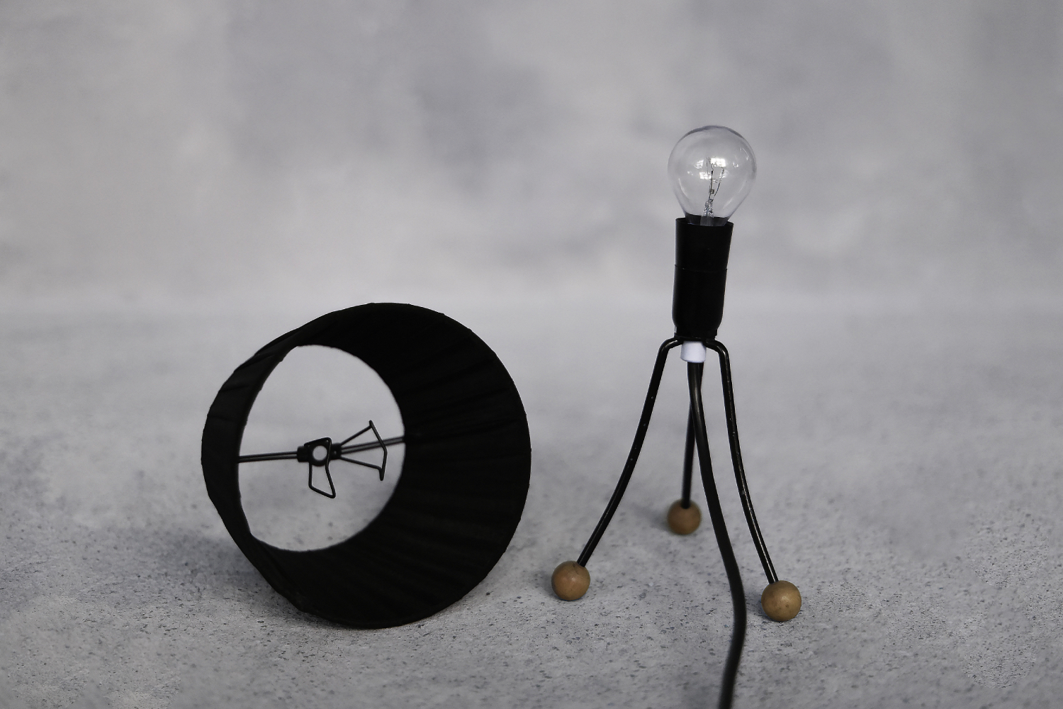 Mid-Century Polish Modern Small Table Lamp with Black Lampshade, 1960s