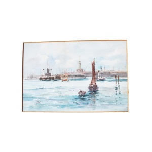 Watercolour of Devon Port Harbour Mouth England