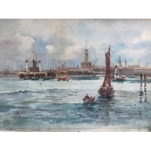 Watercolour of Devon Port Harbour Mouth England