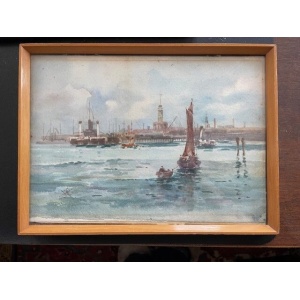 Watercolour of Devon Port Harbour Mouth England