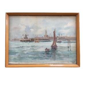 Watercolour of Devon Port Harbour Mouth England