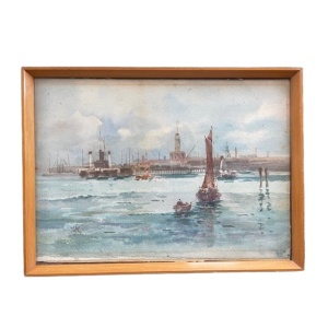 Watercolour of Devon Port Harbour Mouth England