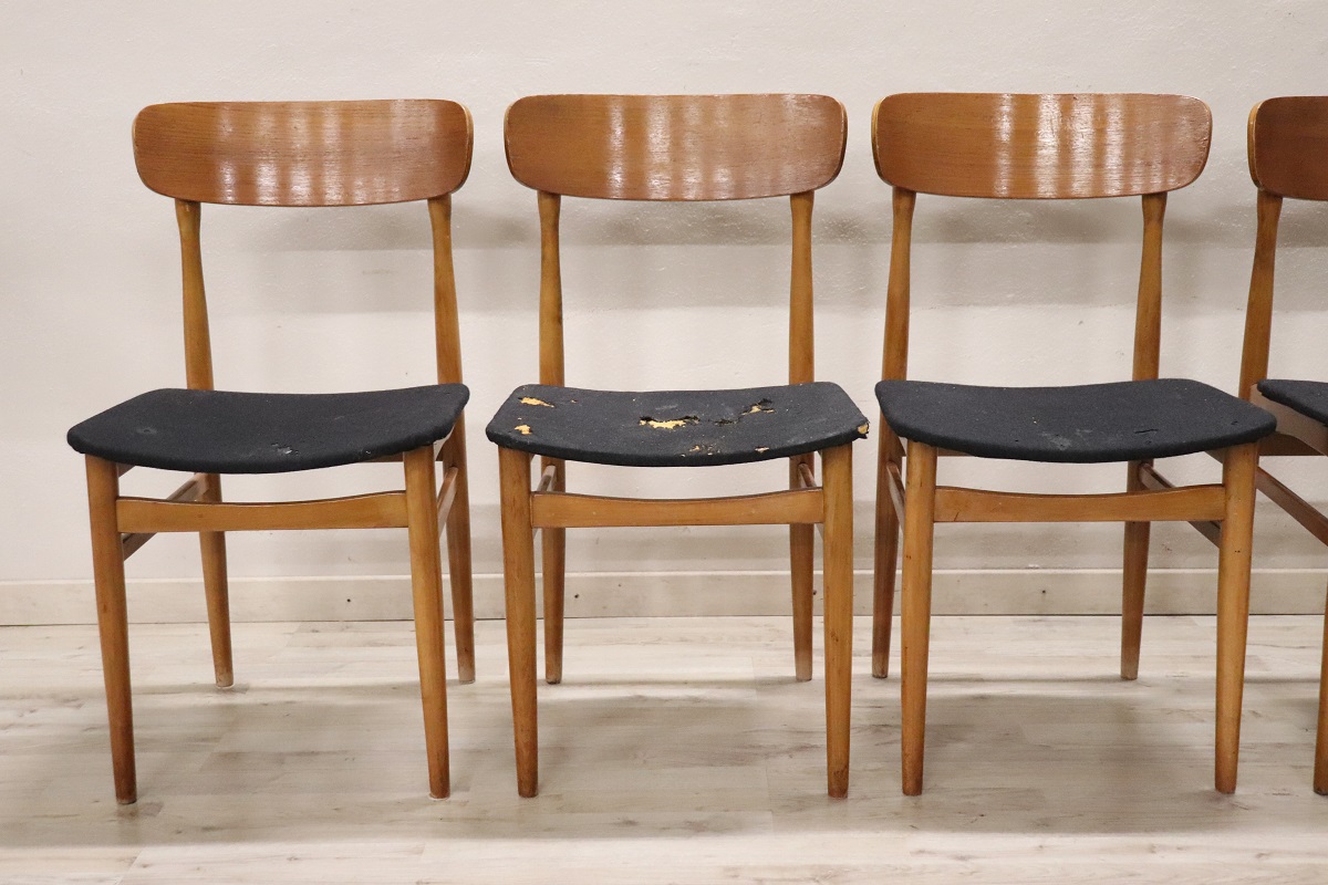 Scandinavian Dining Chairs in Beech, 1960s, Set of 6