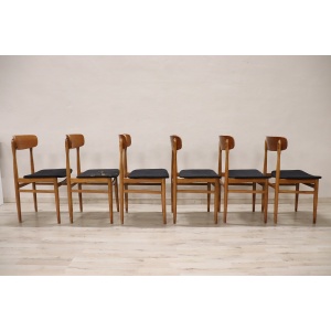 Scandinavian Dining Chairs in Beech, 1960s, Set of 6