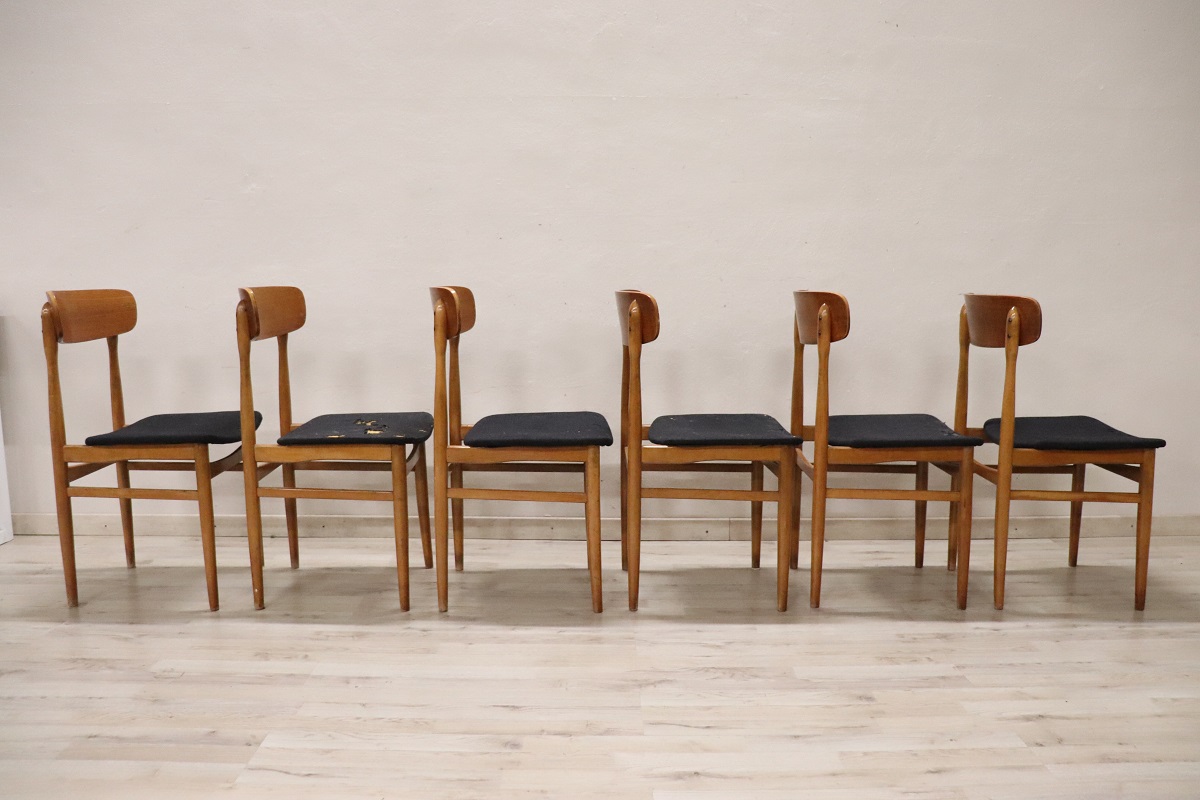 Scandinavian Dining Chairs in Beech, 1960s, Set of 6