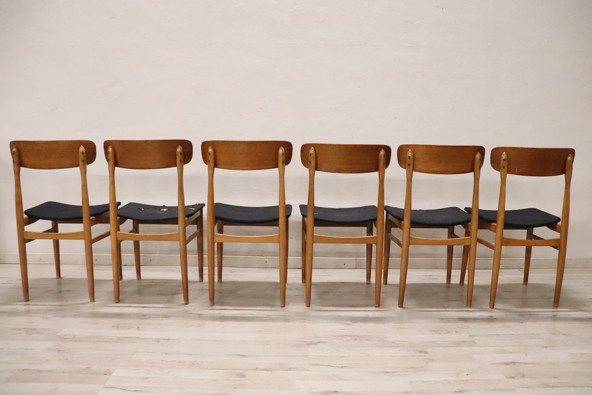 Scandinavian Dining Chairs in Beech, 1960s, Set of 6