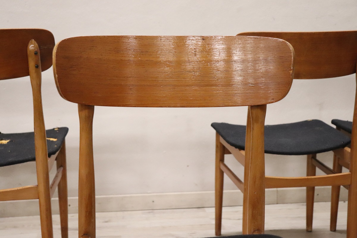 Scandinavian Dining Chairs in Beech, 1960s, Set of 6