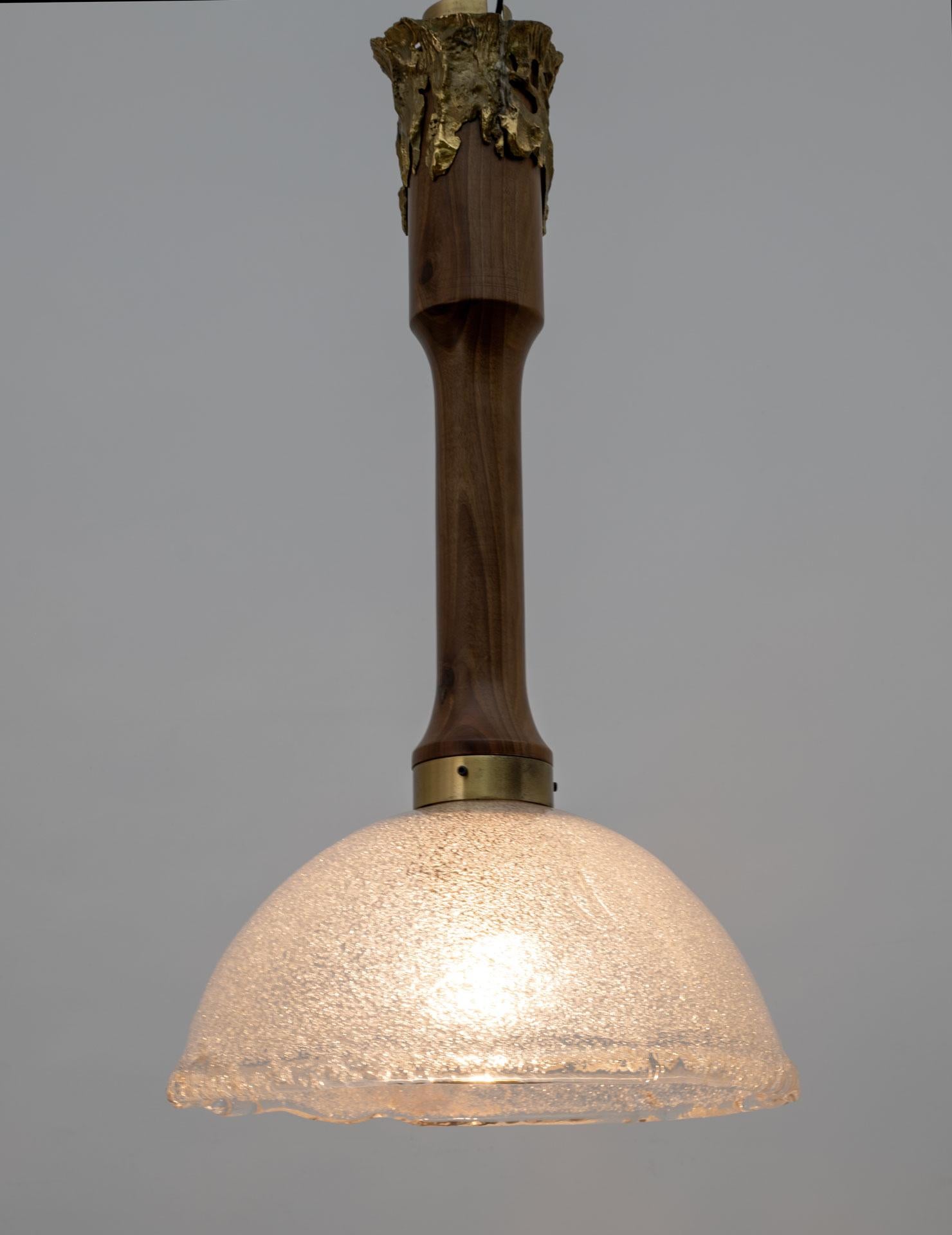 Angelo Brotto Mid-century Modern Murano Glass and Bronze Pendant by Esperia, 70s