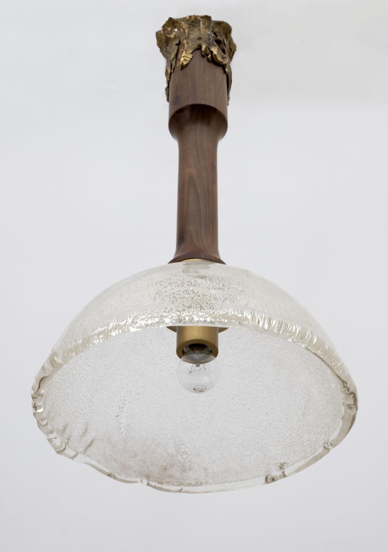 Angelo Brotto Mid-century Modern Murano Glass and Bronze Pendant by Esperia, 70s