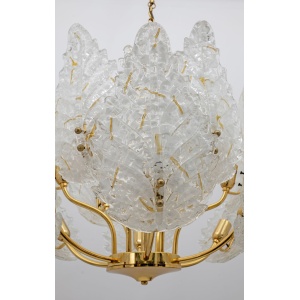 Mid-Century Modern Italian Brass and Murano Glass Chandelier, 1970s