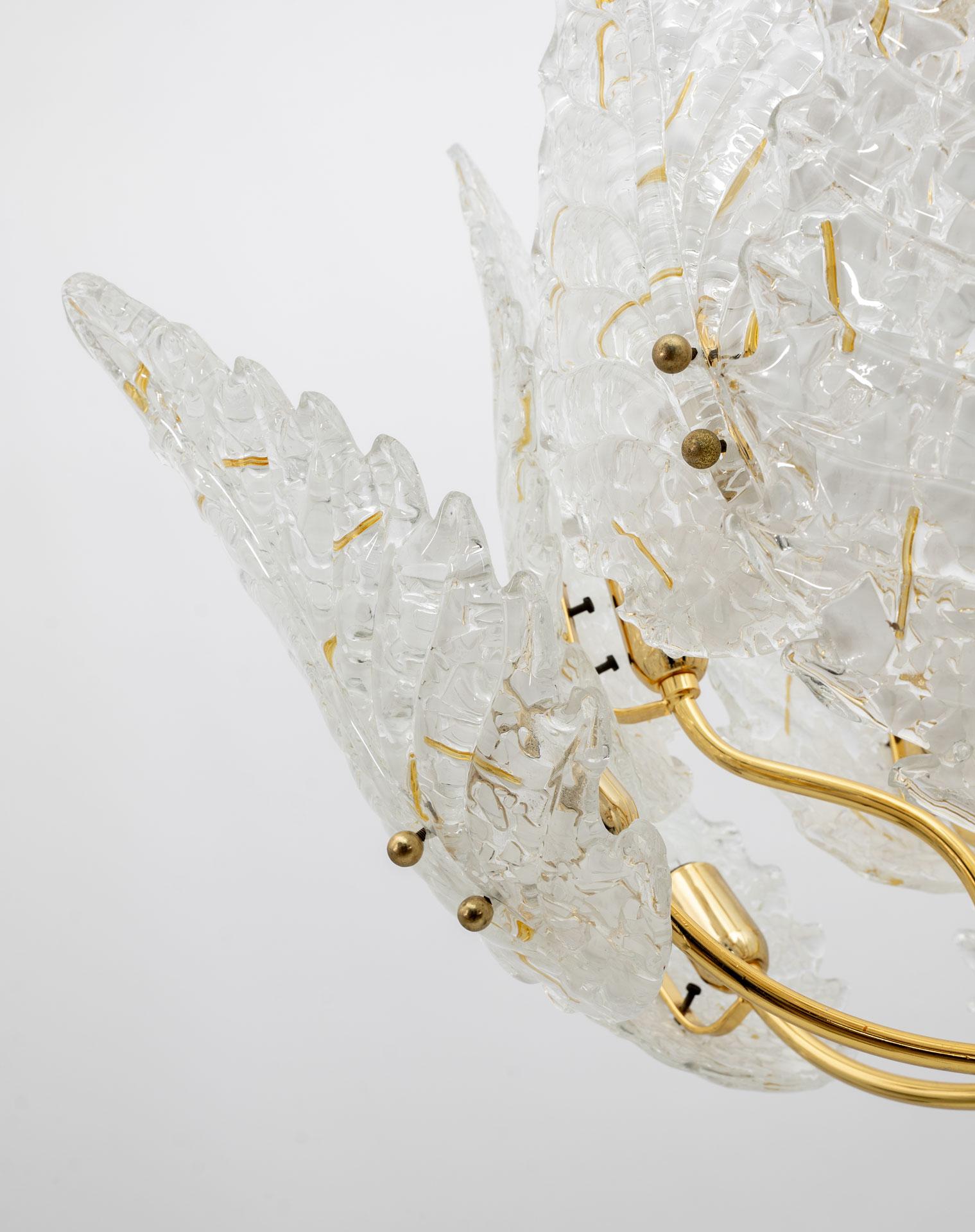 Mid-Century Modern Italian Brass and Murano Glass Chandelier, 1970s