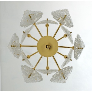 Mid-Century Modern Italian Brass and Murano Glass Chandelier, 1970s