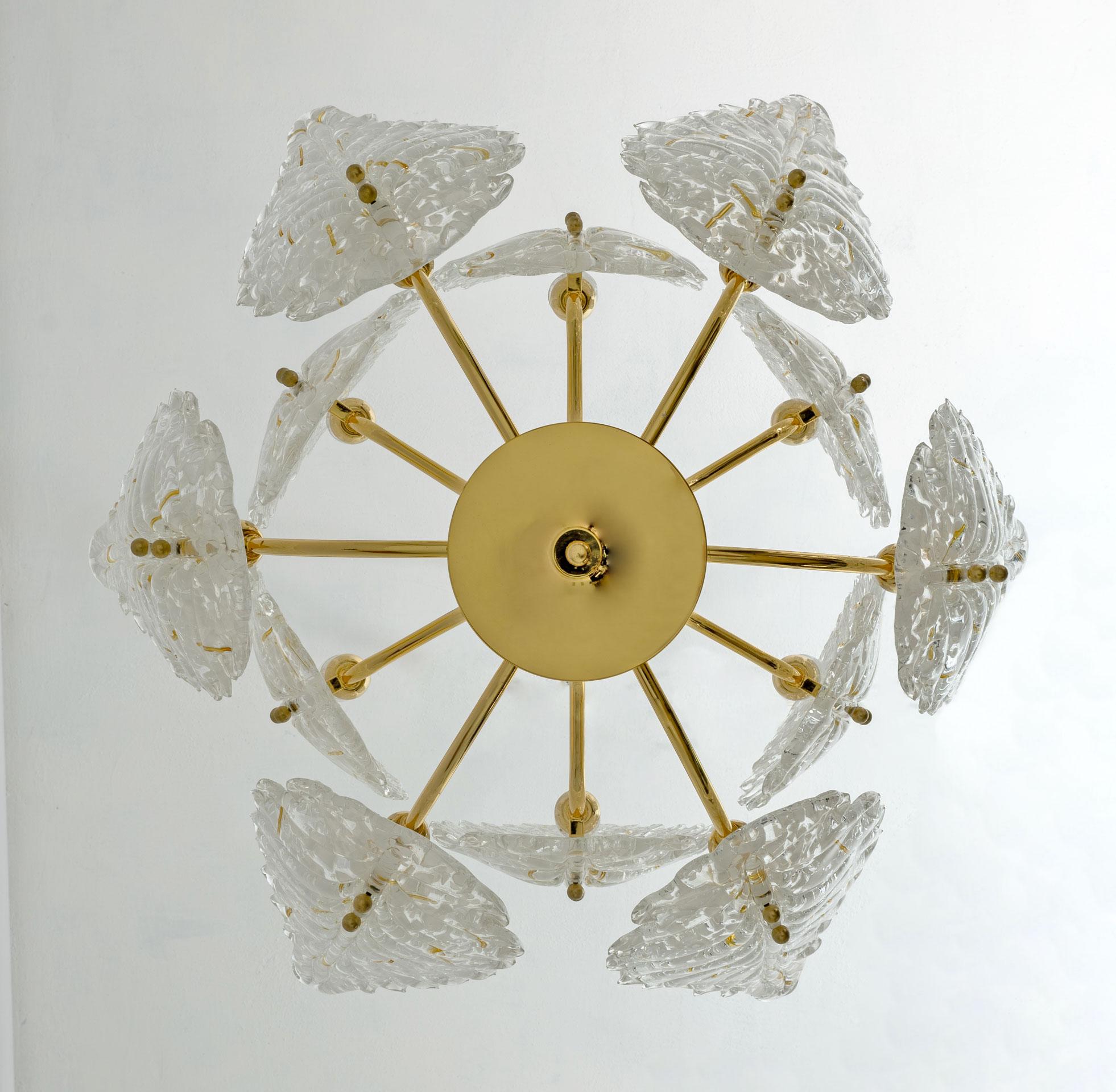 Mid-Century Modern Italian Brass and Murano Glass Chandelier, 1970s