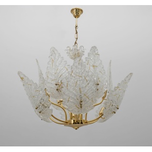 Mid-Century Modern Italian Brass and Murano Glass Chandelier, 1970s
