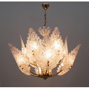 Mid-Century Modern Italian Brass and Murano Glass Chandelier, 1970s
