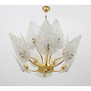 Mid-Century Modern Italian Brass and Murano Glass Chandelier, 1970s