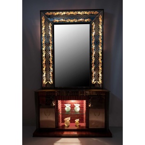 Luigi Brusotti Mid-Century Modern Italian Bar Cabinet with Decorated Mirror, 40s
