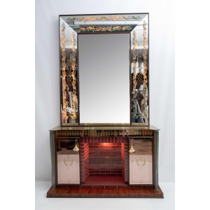 Luigi Brusotti Mid-Century Modern Italian Bar Cabinet with Decorated Mirror, 40s